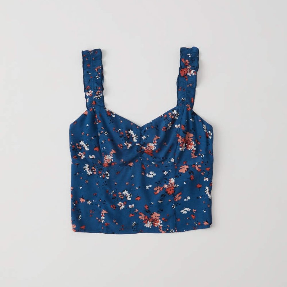 NWT Navy Blue Abercrombie Ruffle Strap Crop Top